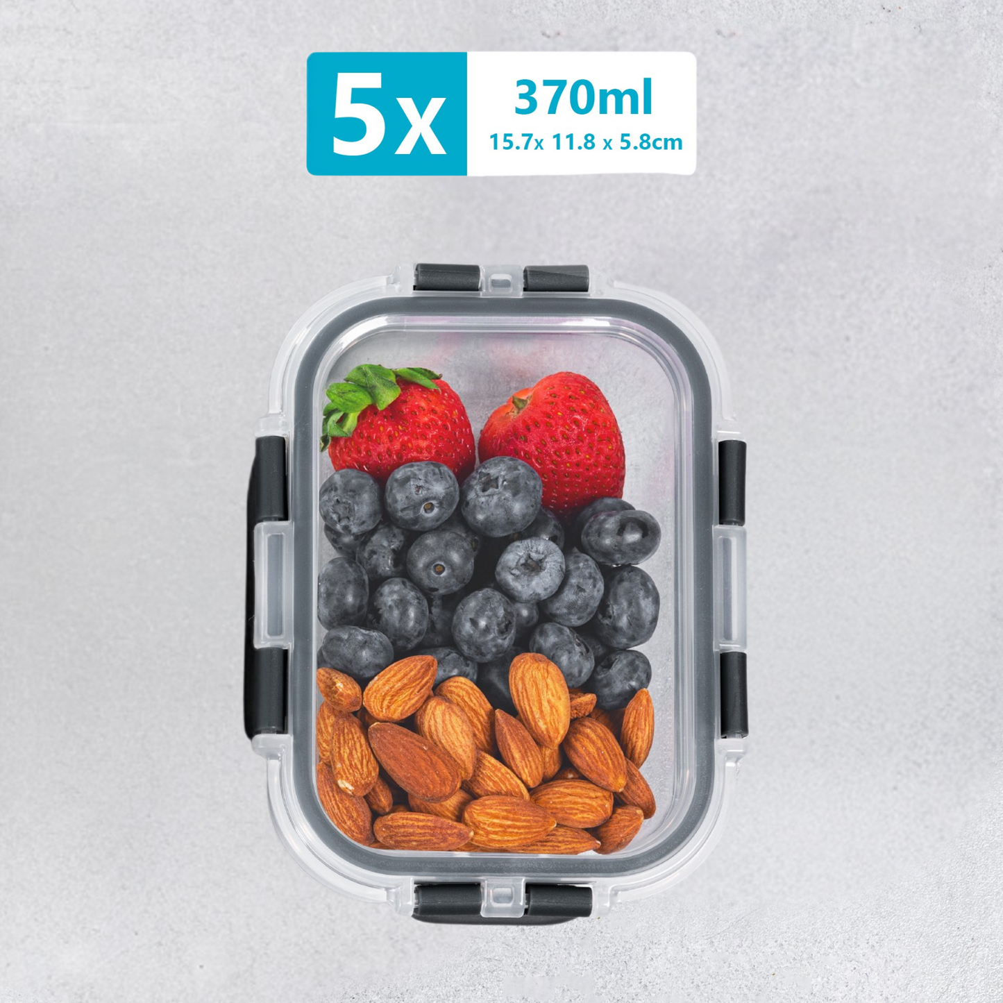 Rectangle Glass Food Storage Containers - 370ml - 5 PACK