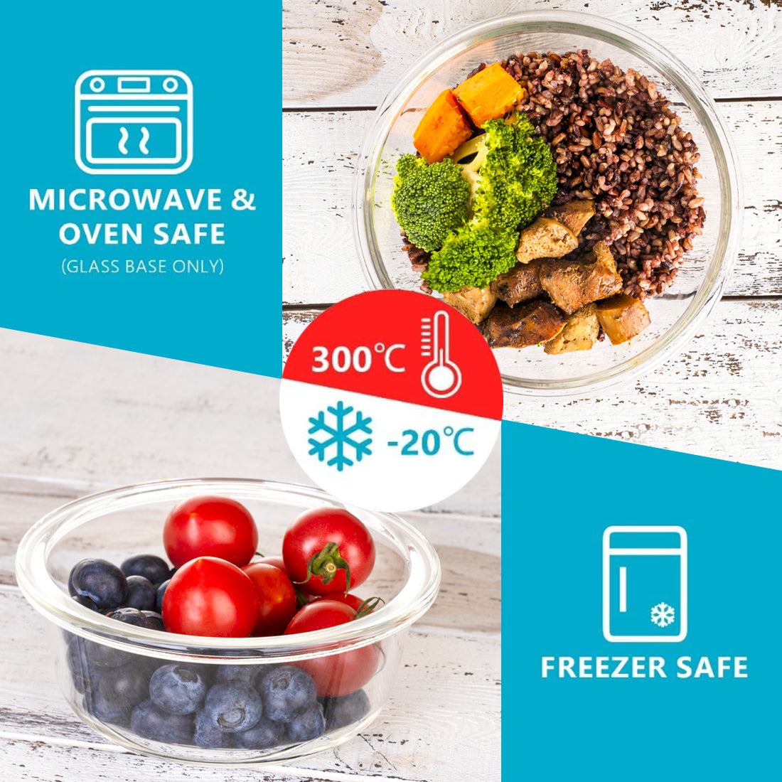 Round Glass Containers with Airtight Lids - 950ml & 400ml - 10 PACK