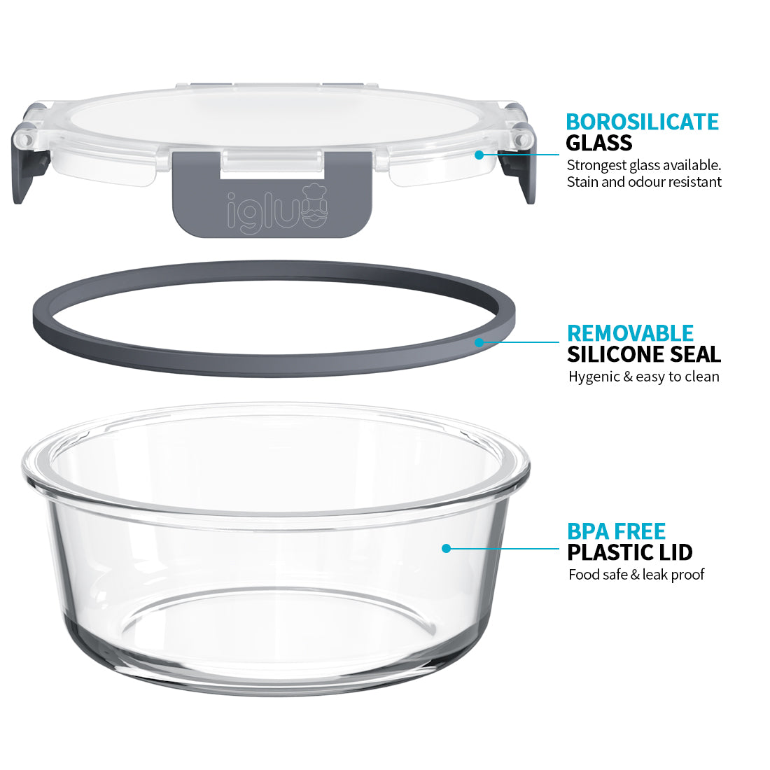 Round Glass Containers with Airtight Lids - 950ml & 400ml - 10 PACK