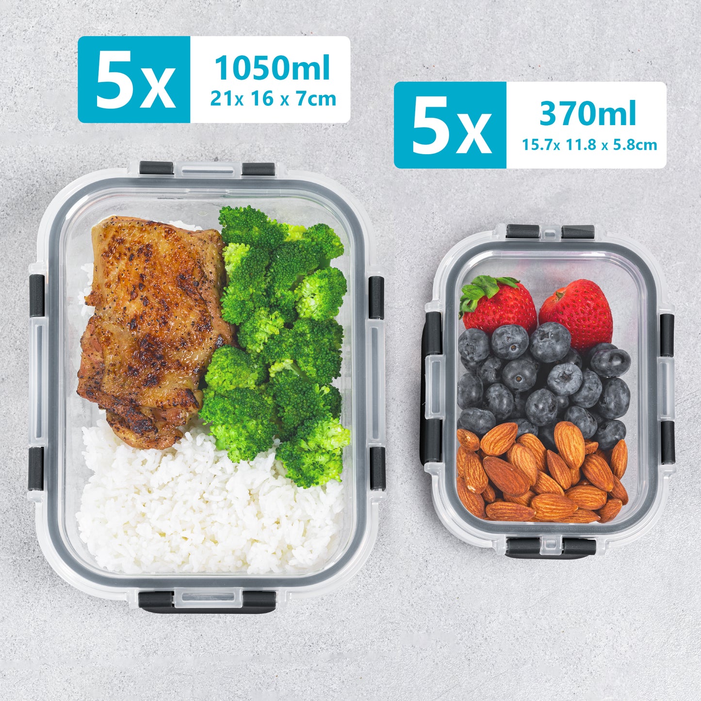 Rectangle Glass Meal Prep Containers - 10 Pack