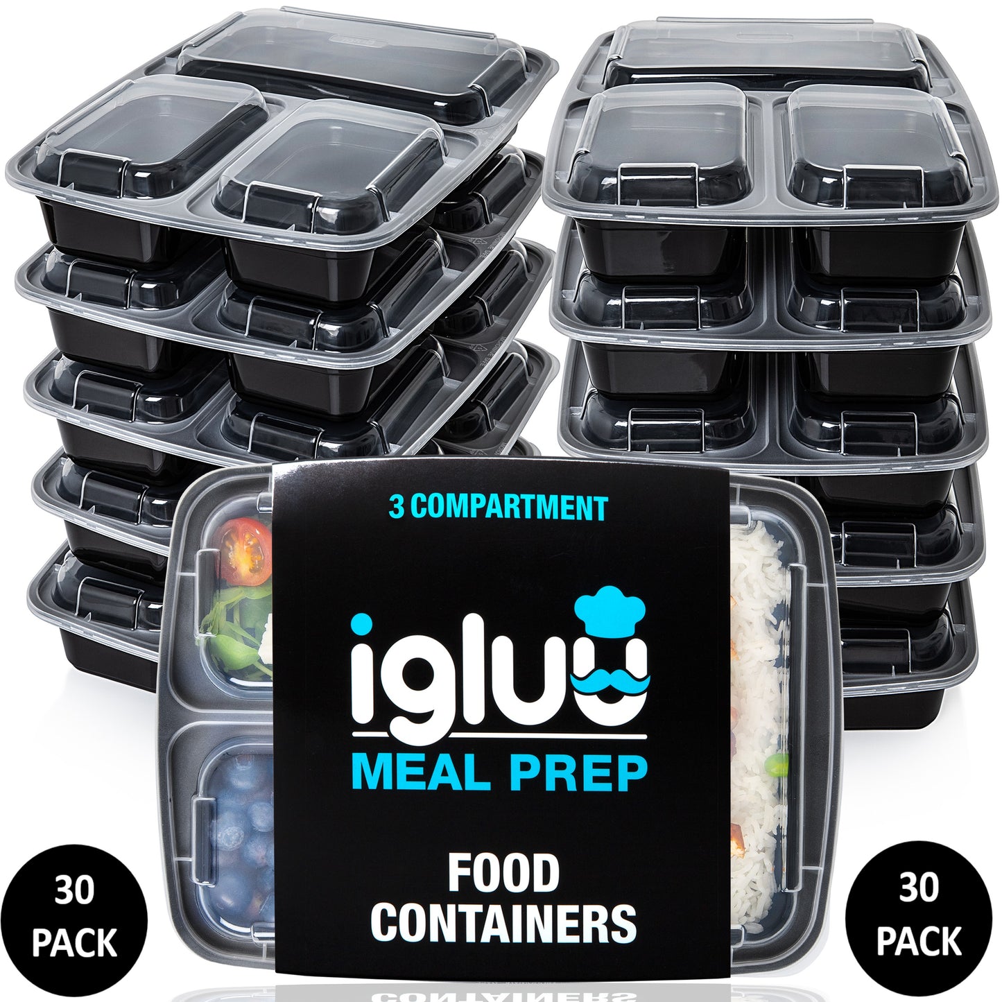 3-Compartment Reusable Containers with Airtight Lids - 946ml