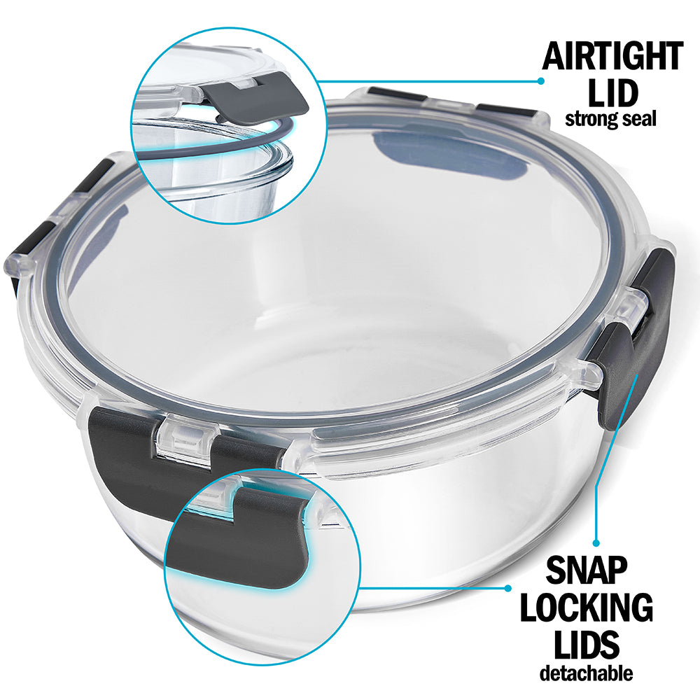 Glass Stackable Round Containers - 950ml 650ml & 400ml - 3 PACK