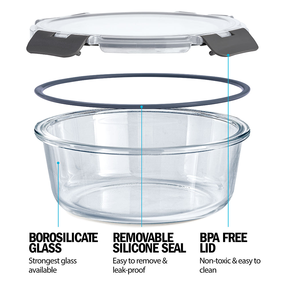 Glass Stackable Round Containers - 950ml 650ml & 400ml - 3 PACK