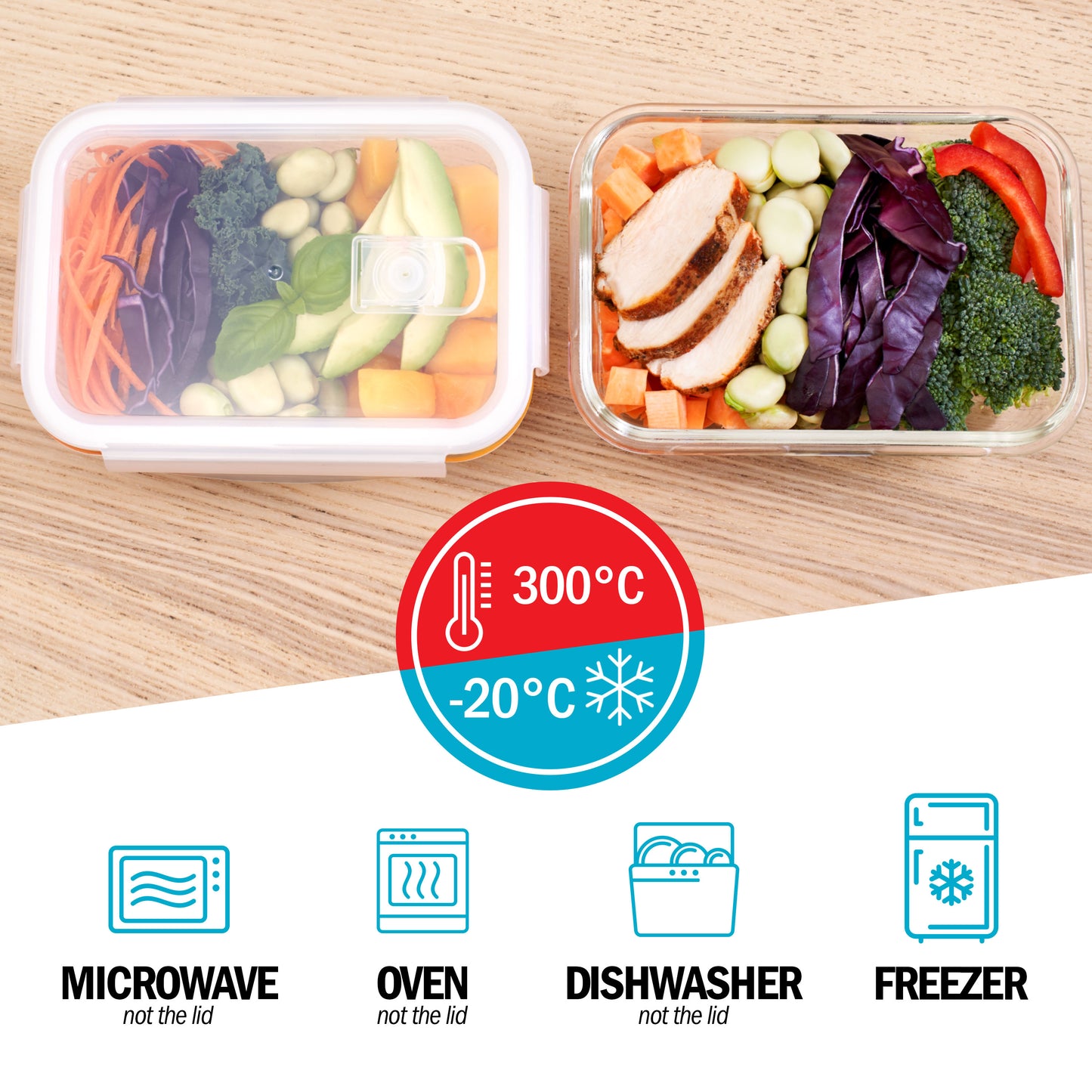 1 Compartment Glass Meal Prep Containers with Steam Vent Lids - 5 Pack + 1 Spare Lid