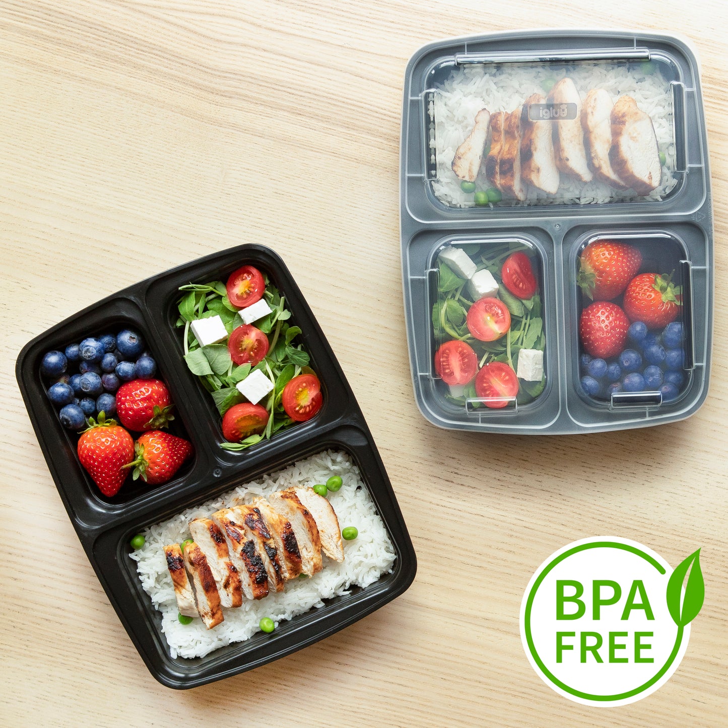 3-Compartment Reusable Containers with Airtight Lids - 946ml