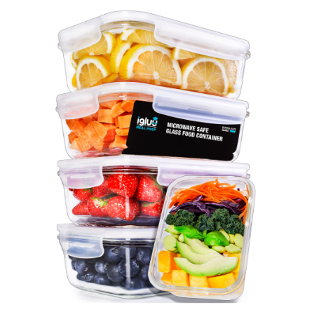 1 Compartment Glass Meal Prep Containers with Steam Vent Lids - 5 Pack + 1 Spare Lid