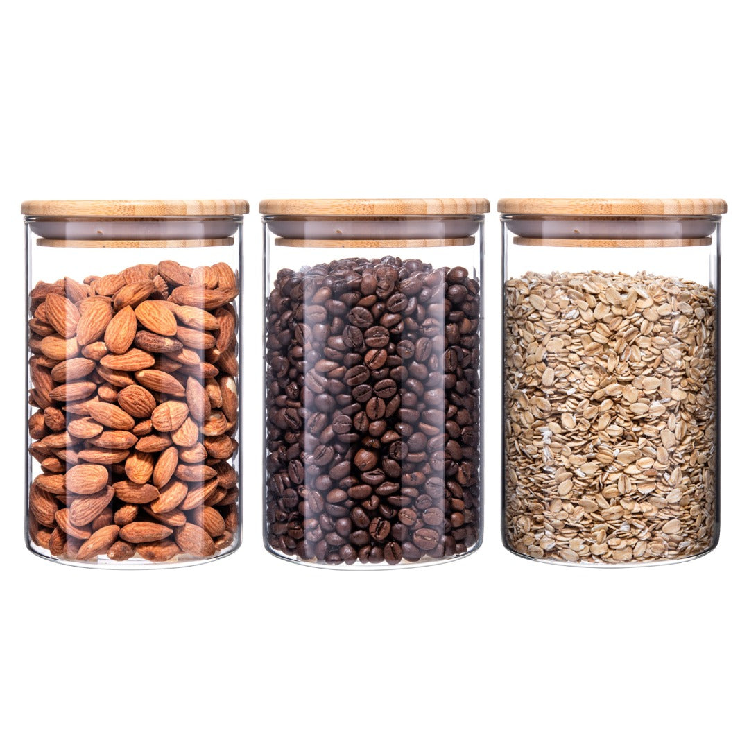 Glass Food Storage Jars with Bamboo Lids - 900 ml - 3 PACK