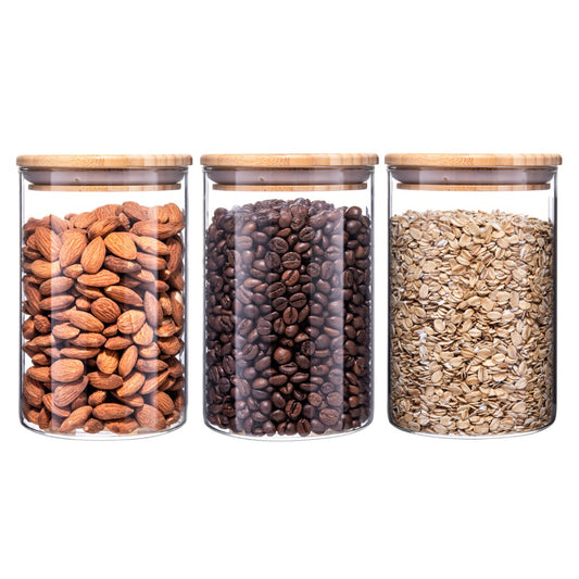 Glass Food Storage Jars with Bamboo Lids - 900 ml -  3 PACK