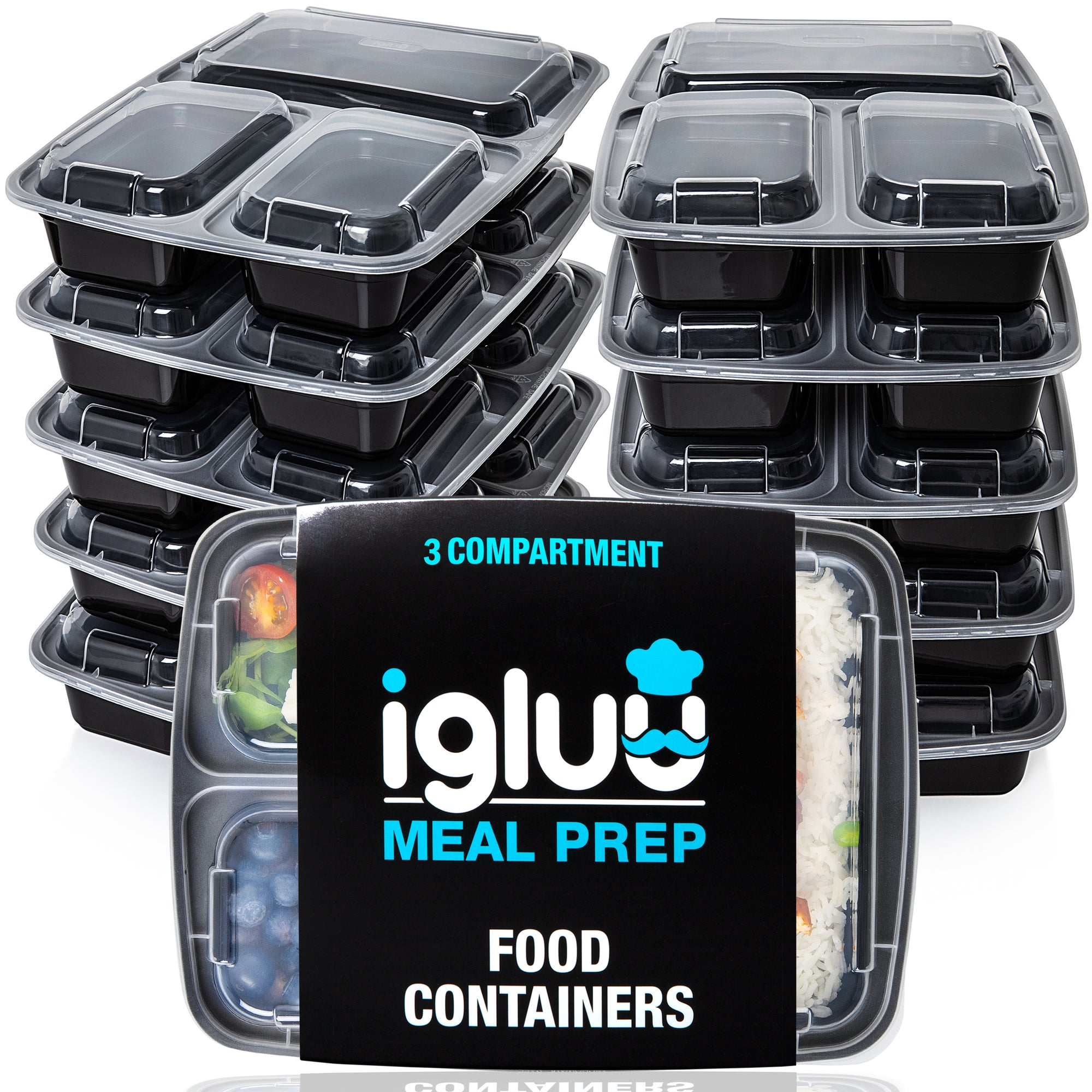 3-Compartment Reusable Containers with Airtight Lids - 946ml