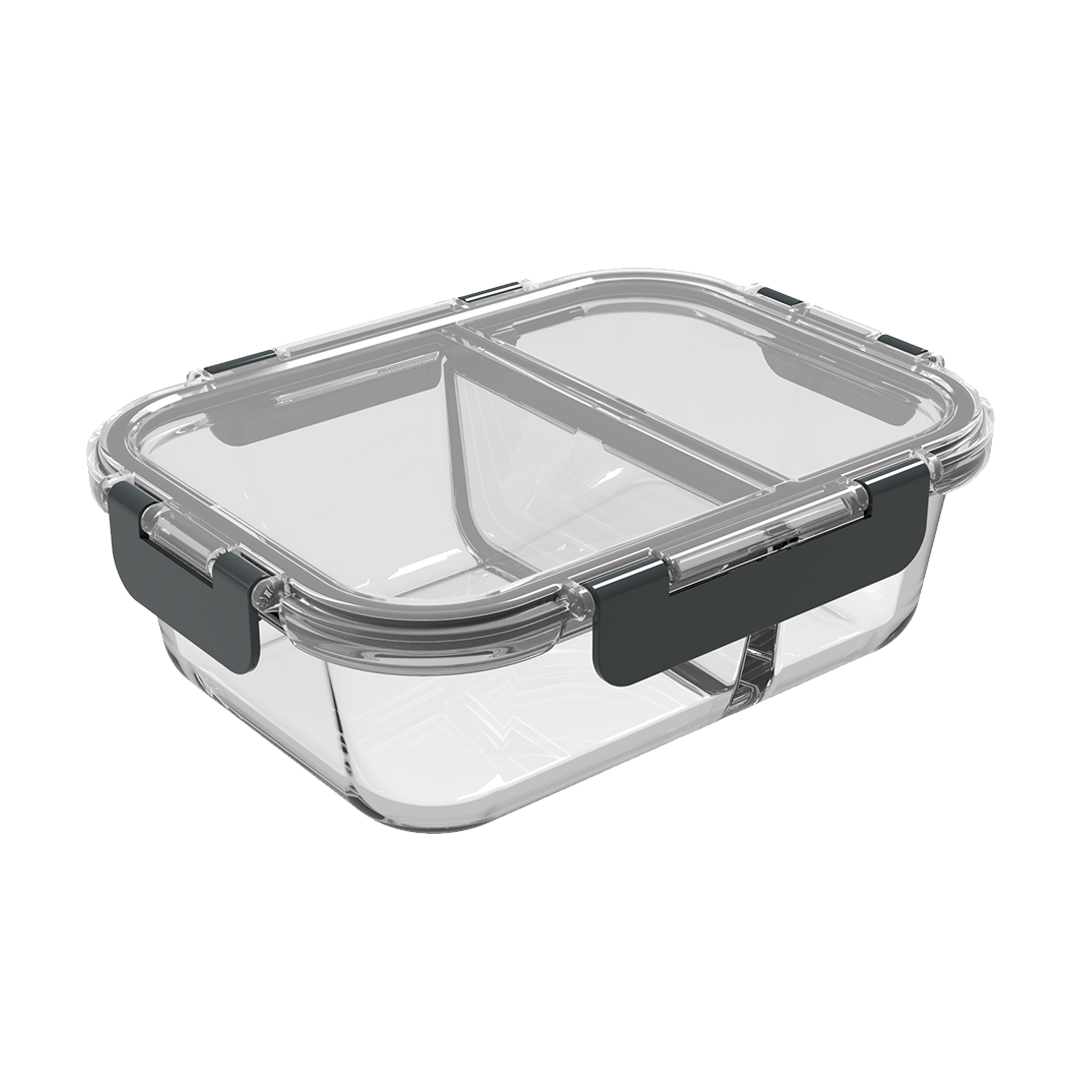 2-Compartment Glass Container with Airtight Lids - 980ml - 3 PACK