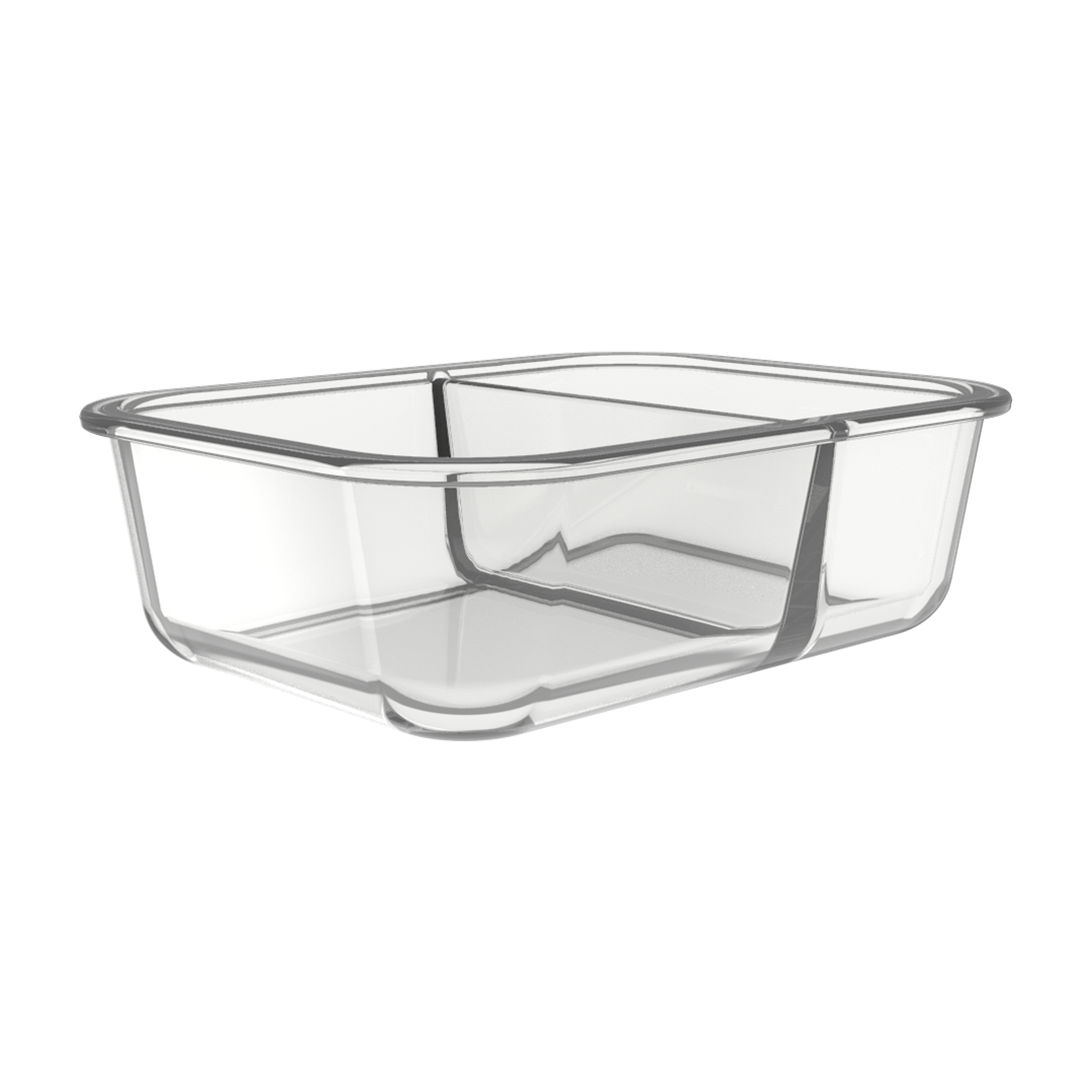 2-Compartment Glass Container with Airtight Lids - 980ml - 3 PACK