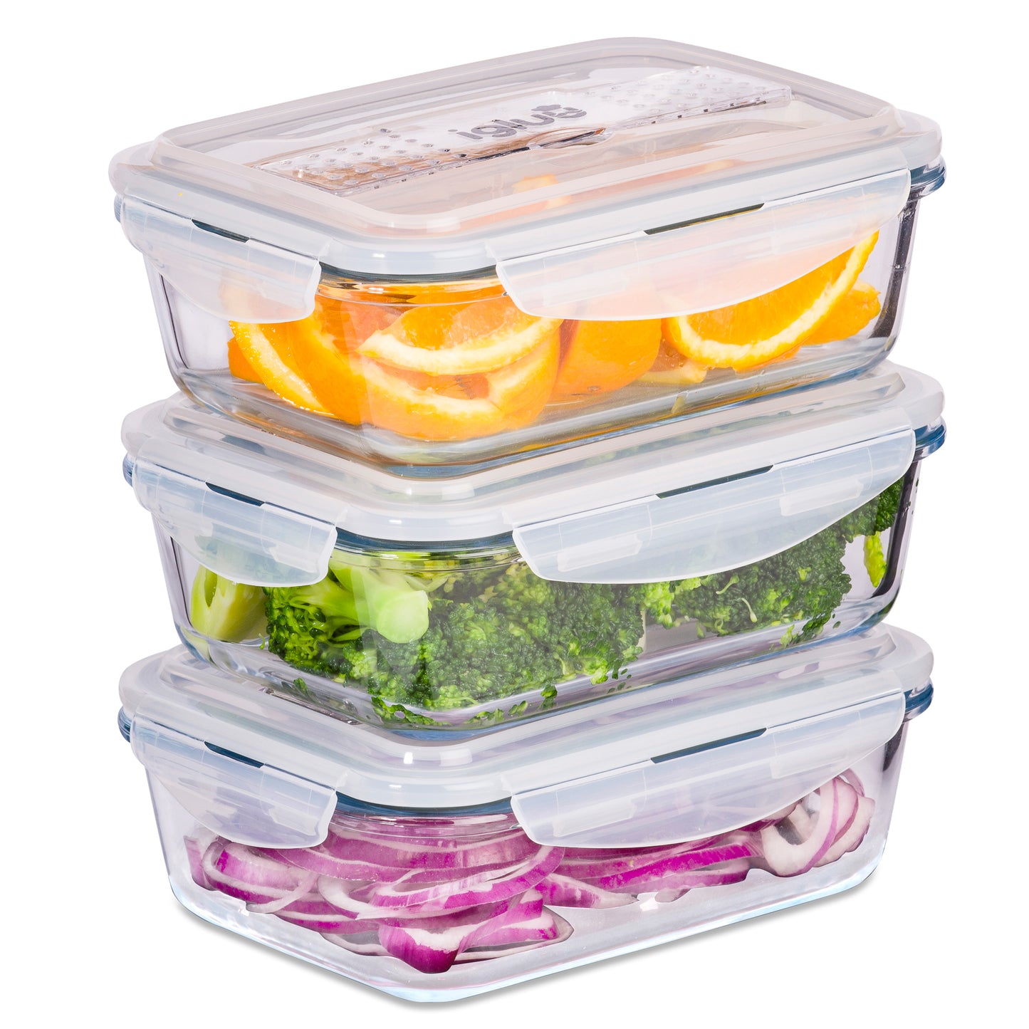 Glass Containers with Cutlery Lid - 1050 ml - 3 PACK