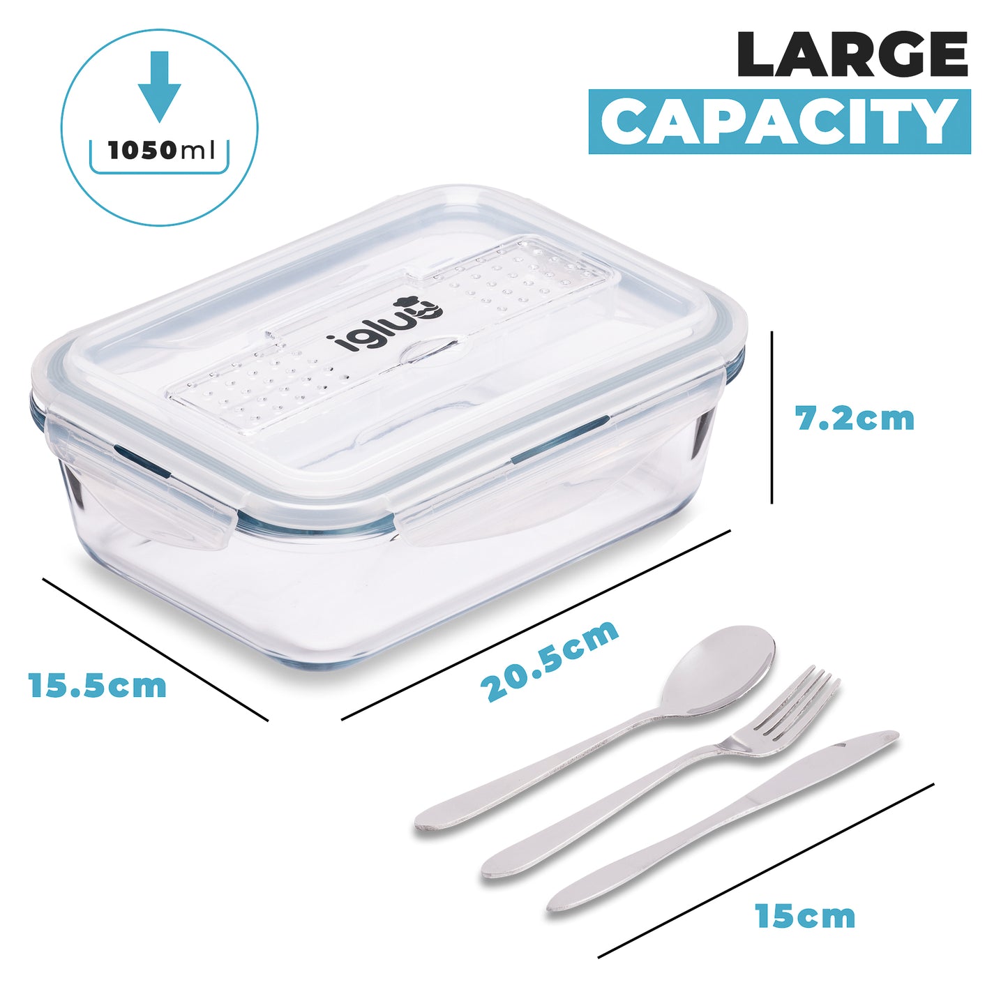 Glass Containers with Cutlery Lid Compartment -3 Pack