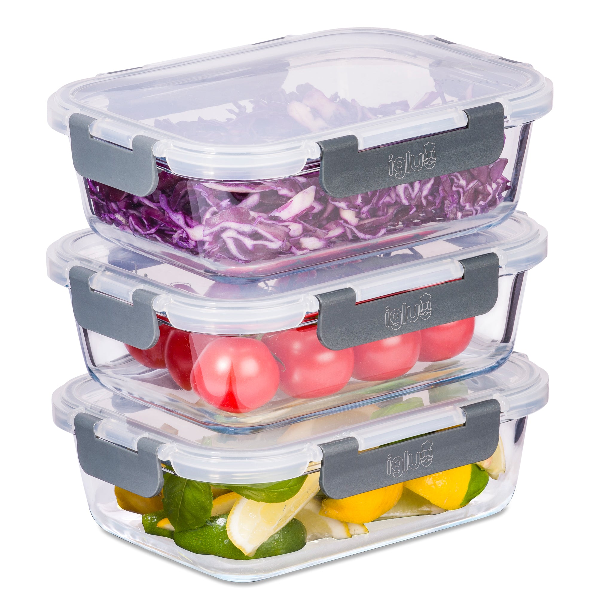 Glass Igluu Meal Prep 2 Compartment Container with Airtight SnapLock Lids -  Portion Control Food Storage - BPA Free - Microwavable, Dishwasher, Freezer  and Oven Safe [3 Pack]