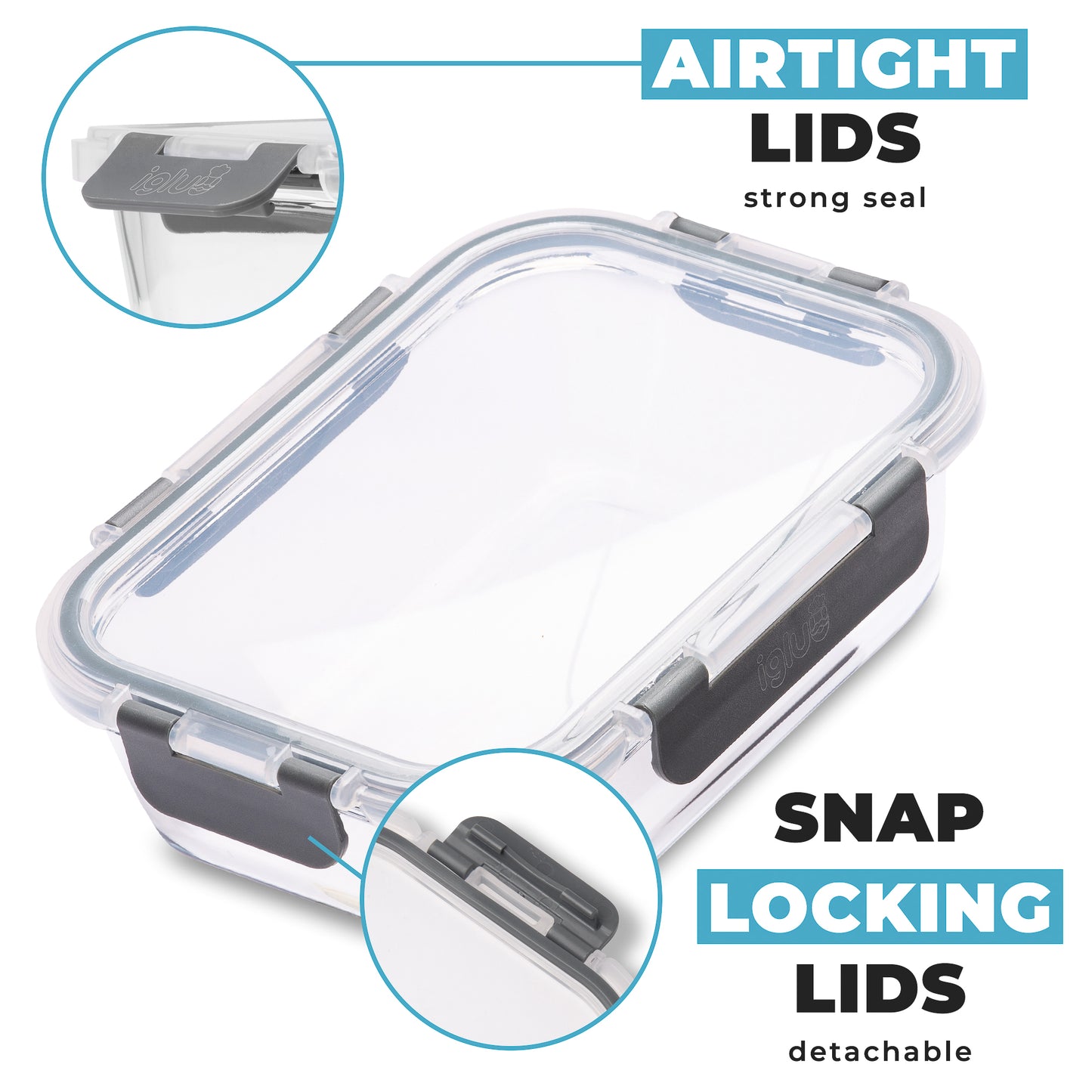 Glass Containers with Snap Lock Lids 1050ml - 3 Pack