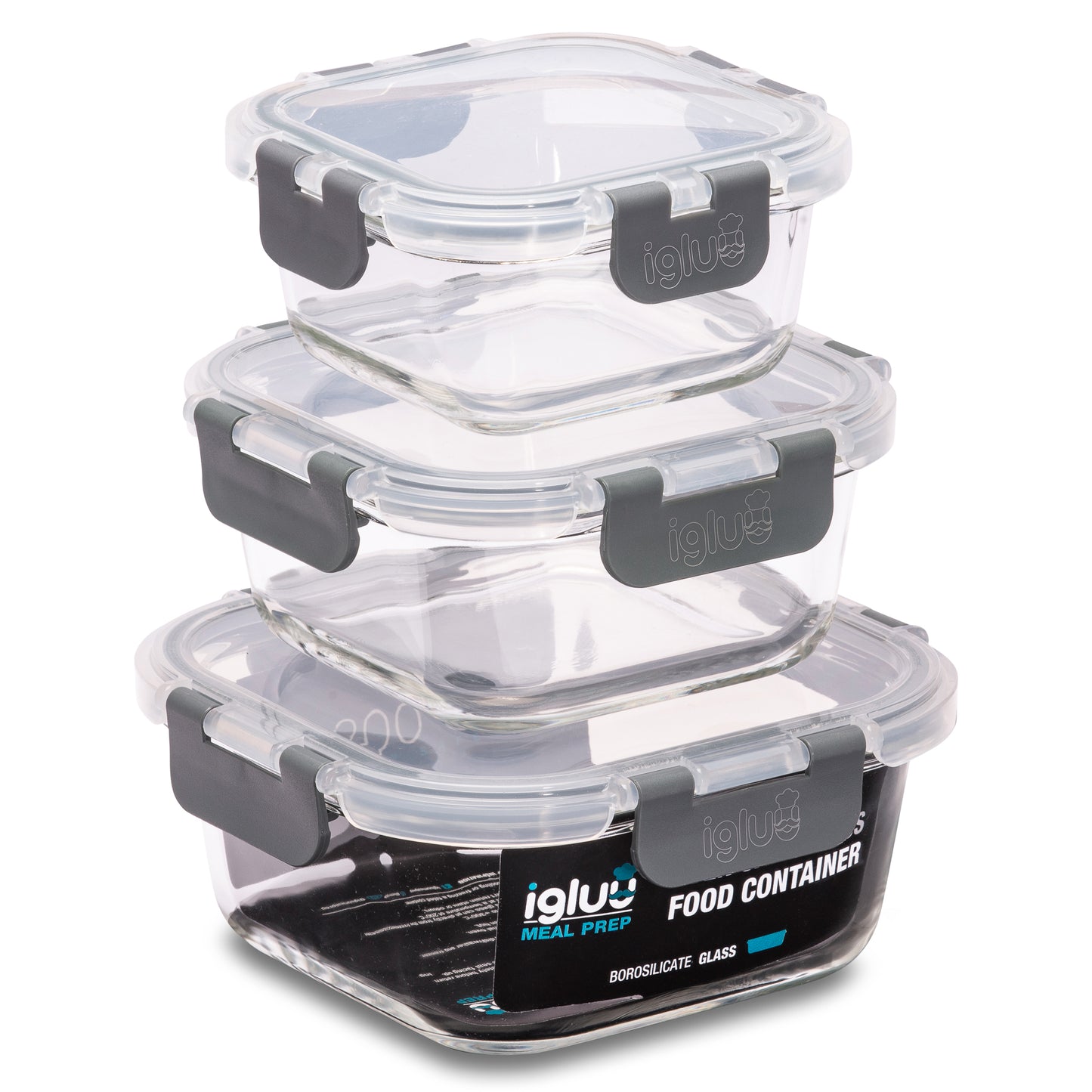 Square Stackable Glass Containers - 3 Pack
