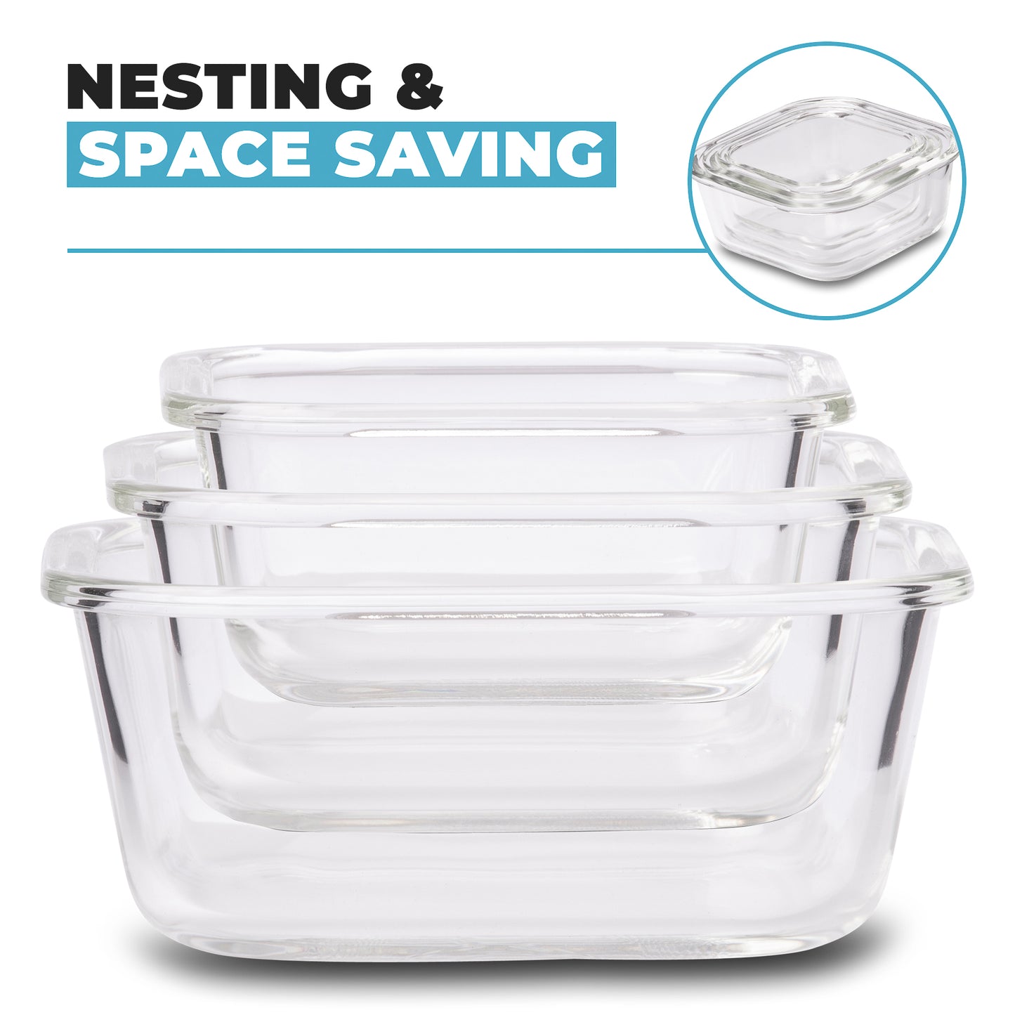 Square Stackable Glass Containers - 3 Pack