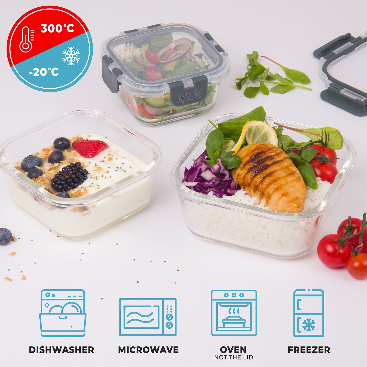 Square Stackable Glass Containers - 3 Pack