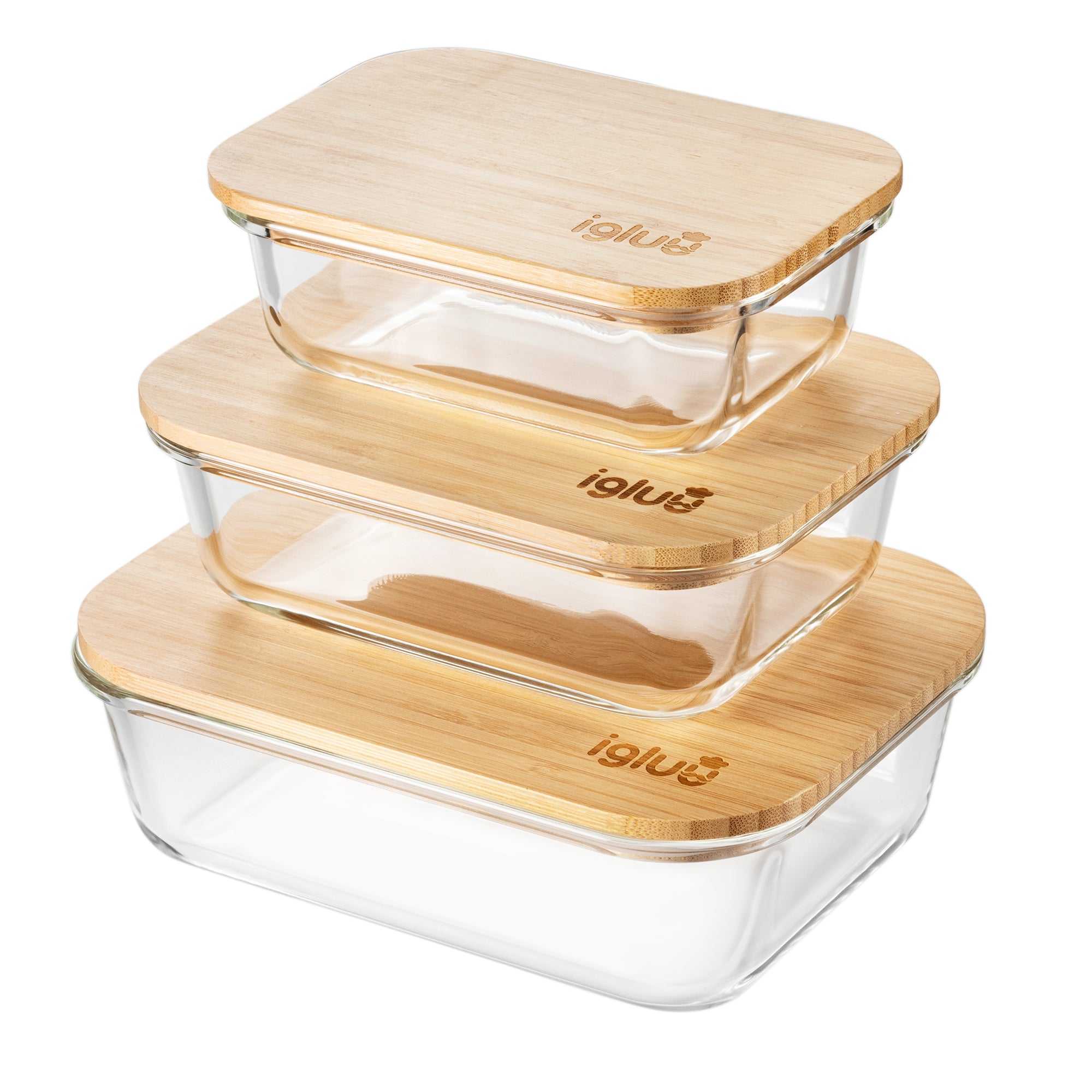 Glass Containers with Bamboo Lids - Set of 3