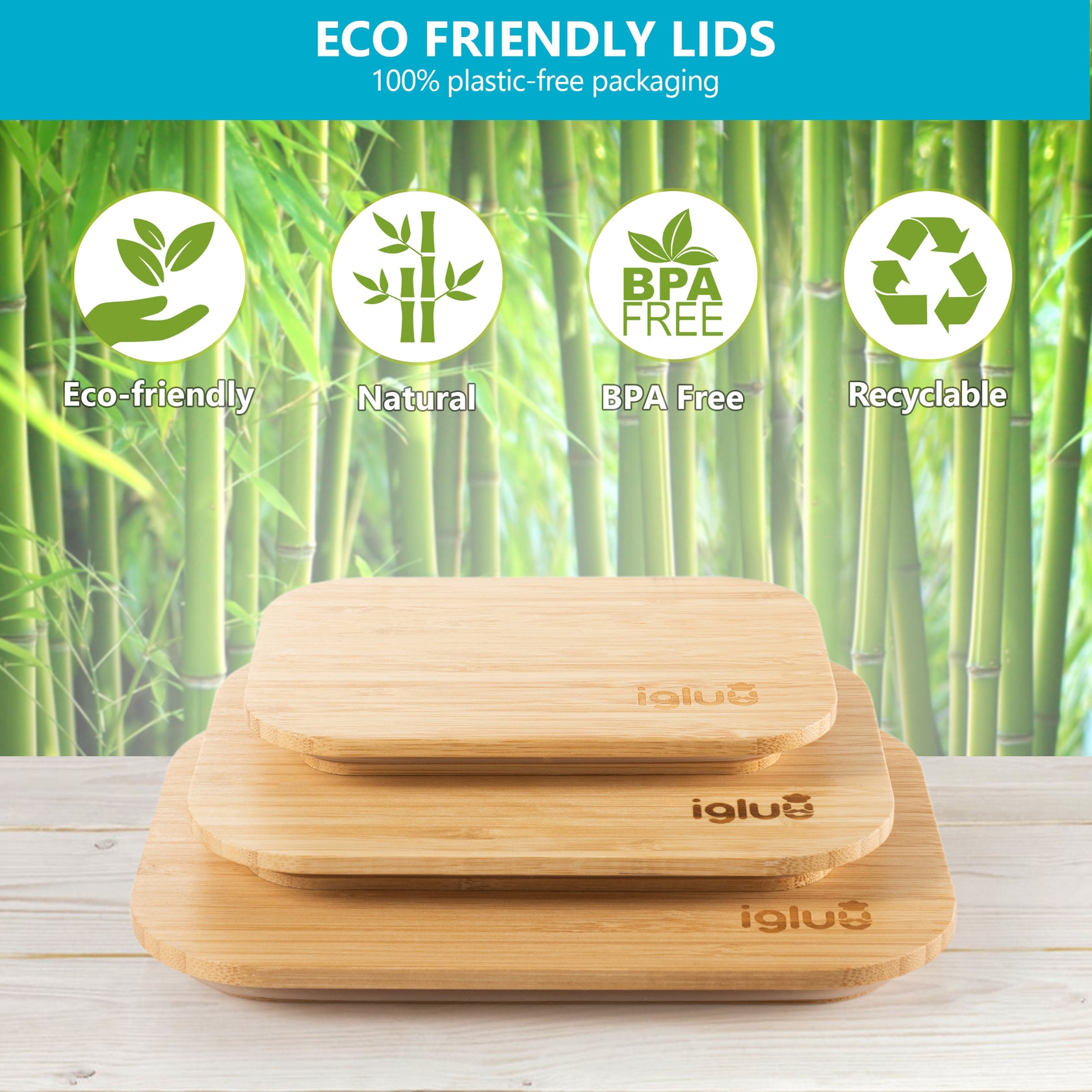 Glass Containers with Bamboo Lids Set of 3 Igluu Meal Prep