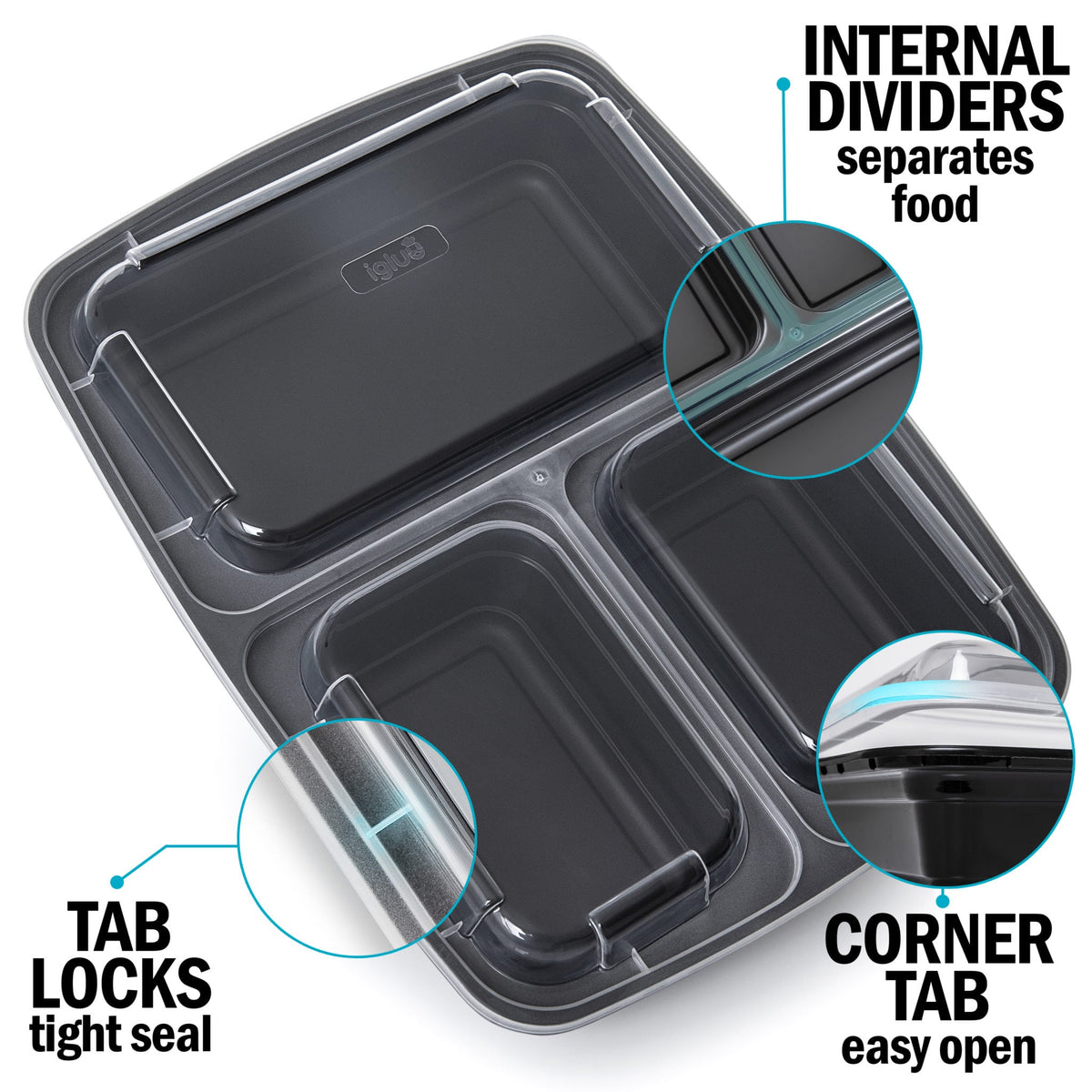 3 Compartment Meal Prep Food Containers (10 Pack) | Igluu Meal Prep