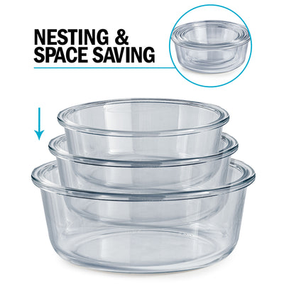 Round Glass Meal Prep Containers with Locking Lids - 3 Pack