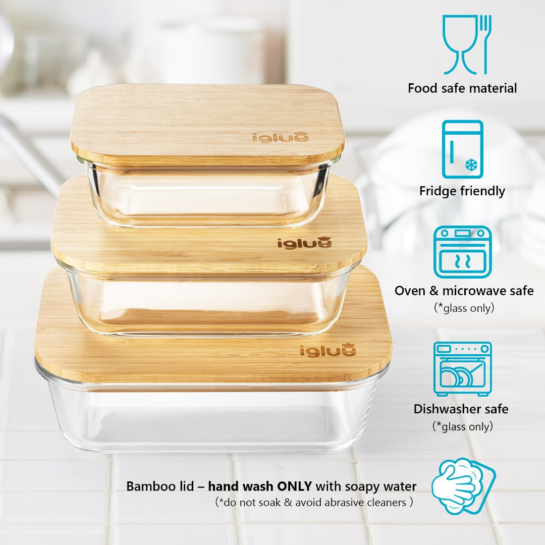 EcoPreps Glass Meal Prep Containers with Bamboo Lids【3 Pack】100% Plastic  Free, Eco-Friendly Glass Lunch Containers, Bamboo Lid Storage Containers 