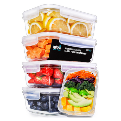 1.1 qt Glass Food Storage Container with Vent Lid 8x6 Meal Prep  Microwavable