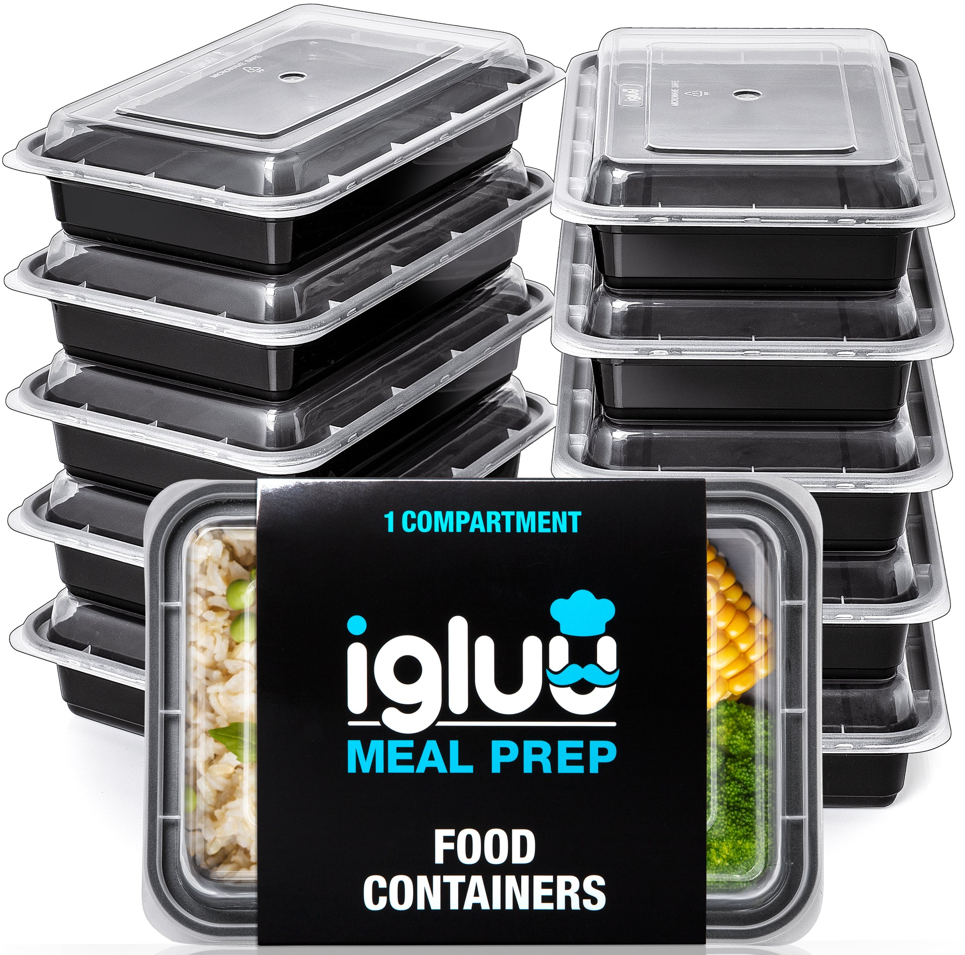  Igluu Meal Prep Round Plastic Containers - New Improved Lid -  Reusable BPA Free Food Containers with Airtight Lids - Microwavable,  Freezer and Dishwasher Safe - Stackable Salad Bowls - [10