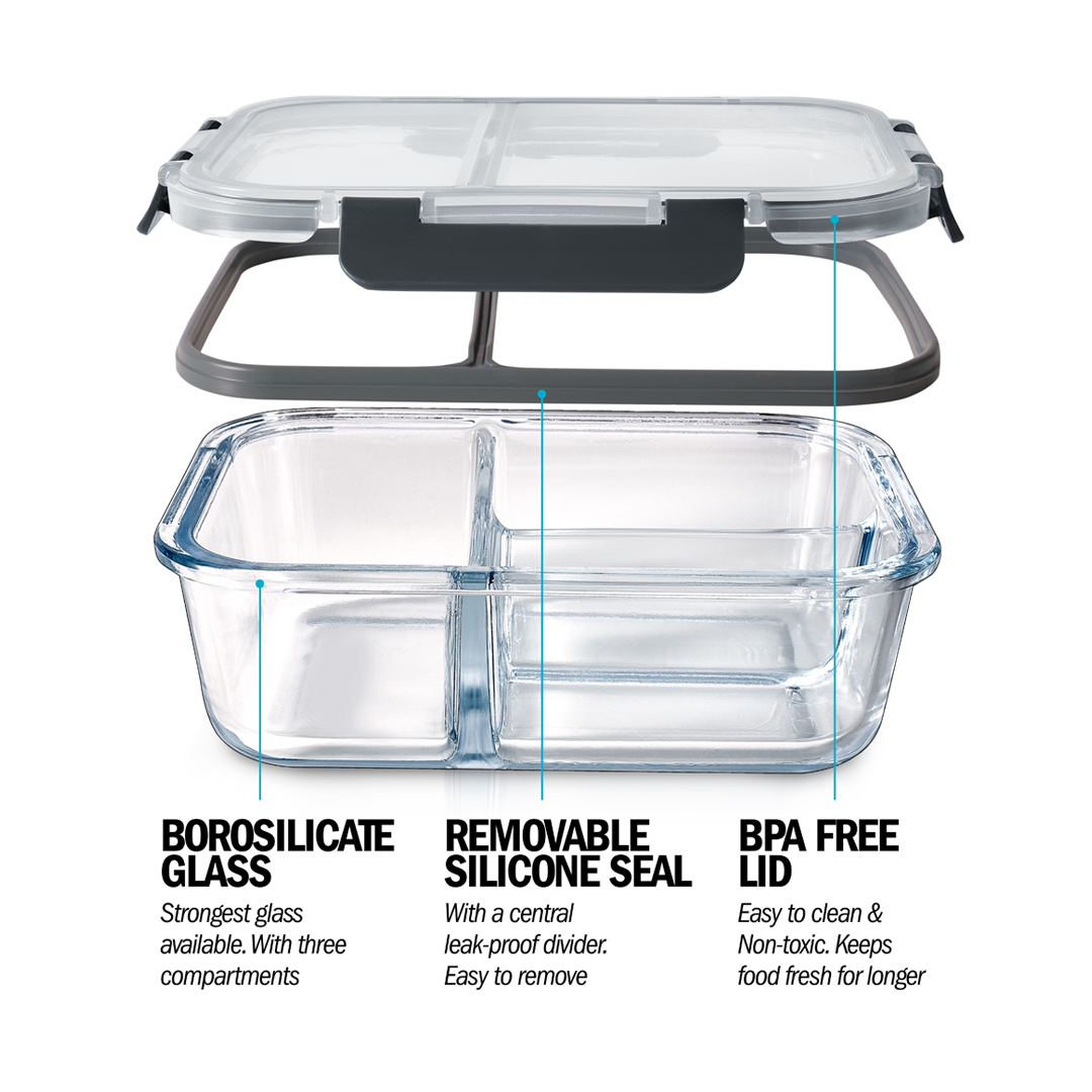 Igluu Glass Meal Prep Containers with Lids [3Pack] 1050ml