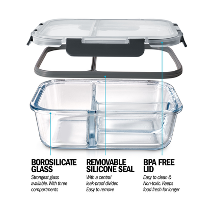 3 Compartment Glass Meal Prep Containers