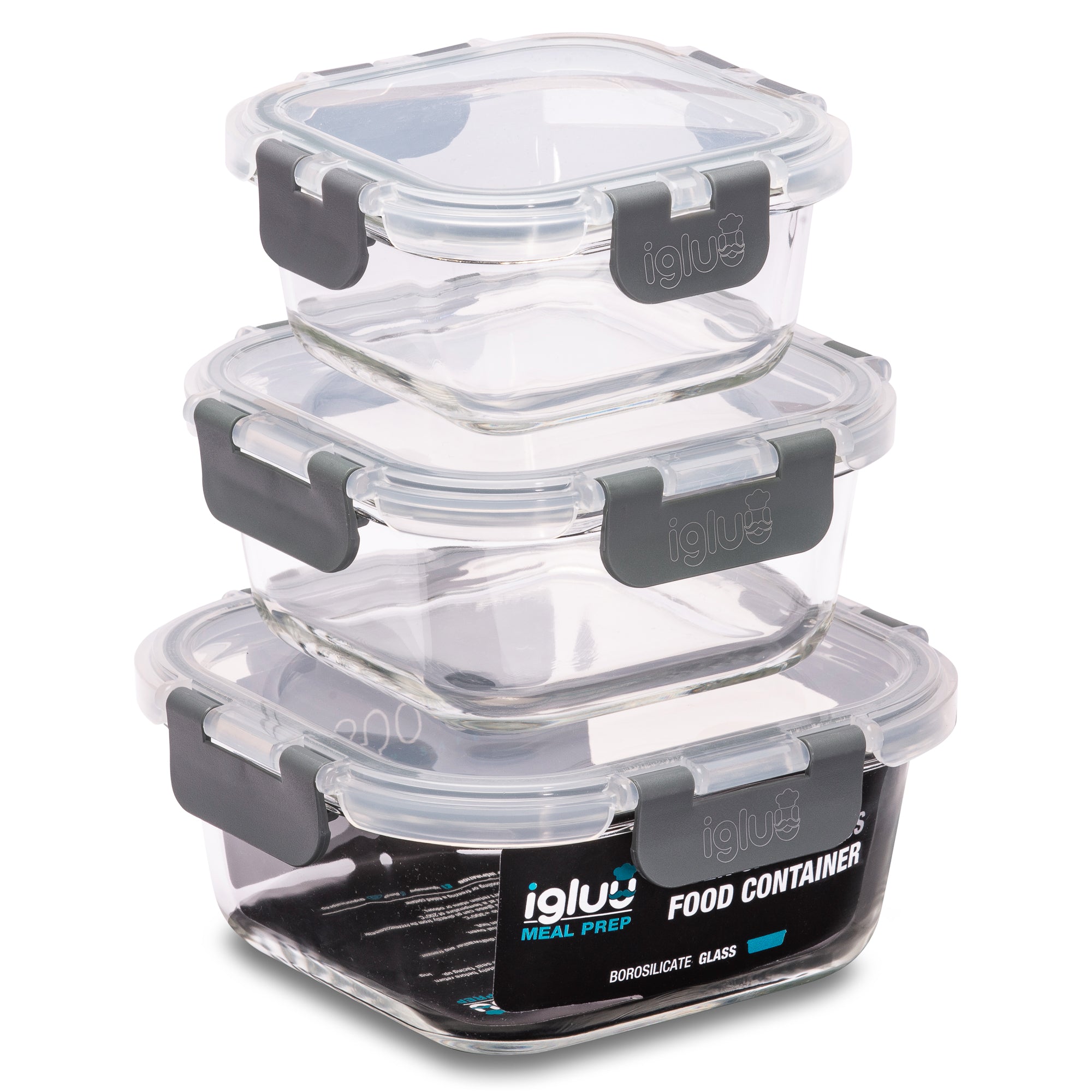 Glass Stackable Square Containers - 800ml, 520ml, 320ml – Igluu Meal Prep