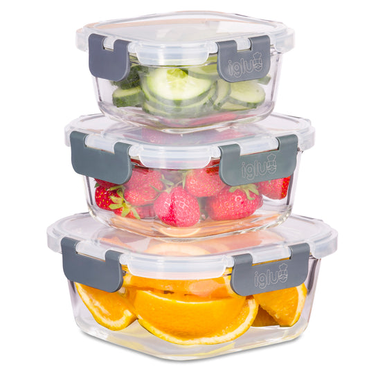 Igluu Glass Meal Prep Containers 3 Compartment SnapLock Lids [3 Pc] Food  Storage